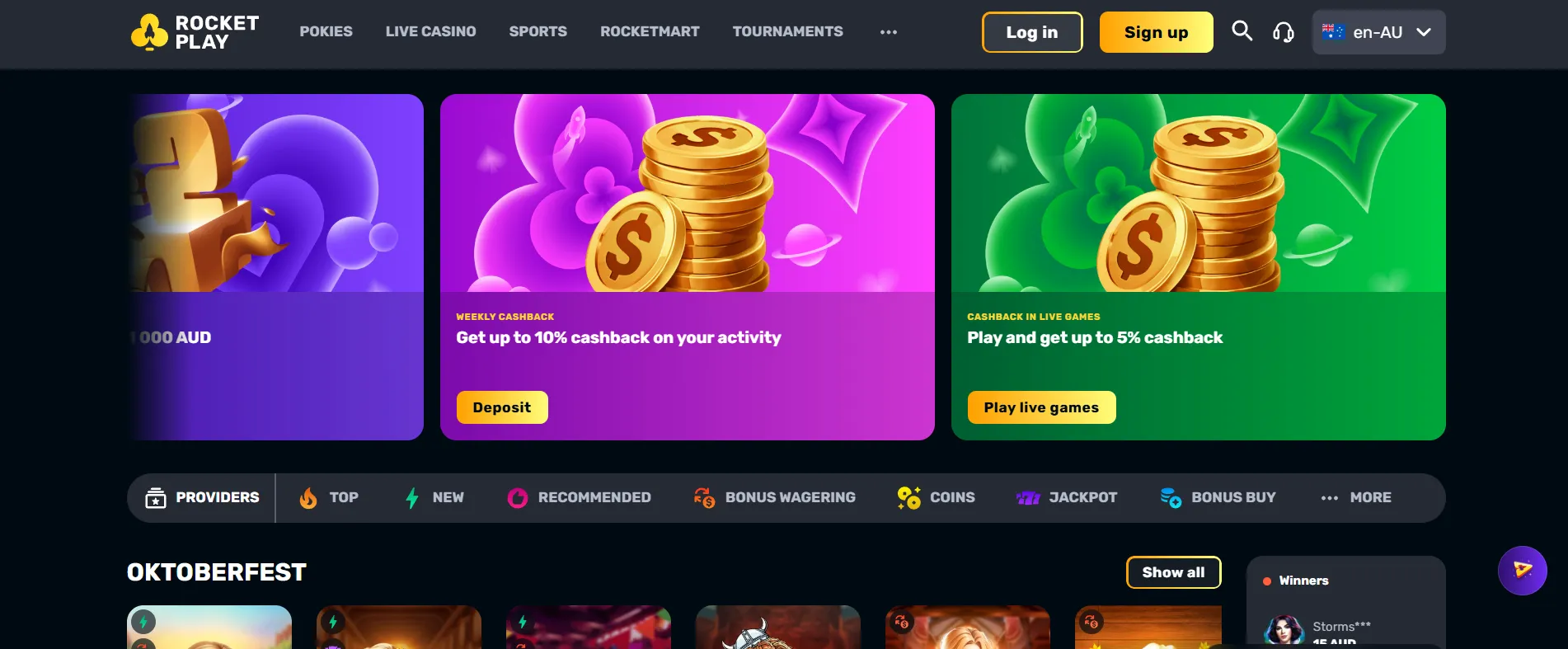 RocketPlay Main Page